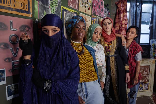 Lucie Shorthouse (Momtaz), Faith Omole (Bisma), Anjana Vasan (Amina), Juliette Motamed (Ayesha) and Sarah Impey (Saira)