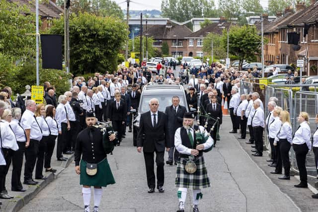 Photo dated 30/06/20 of the funeral procession of senior Irish republican and former leading IRA figure Bobby Storey in west Belfast.