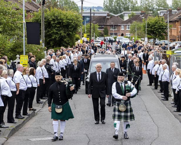 Photo dated 30/06/20 of the funeral procession of senior Irish republican and former leading IRA figure Bobby Storey in west Belfast.