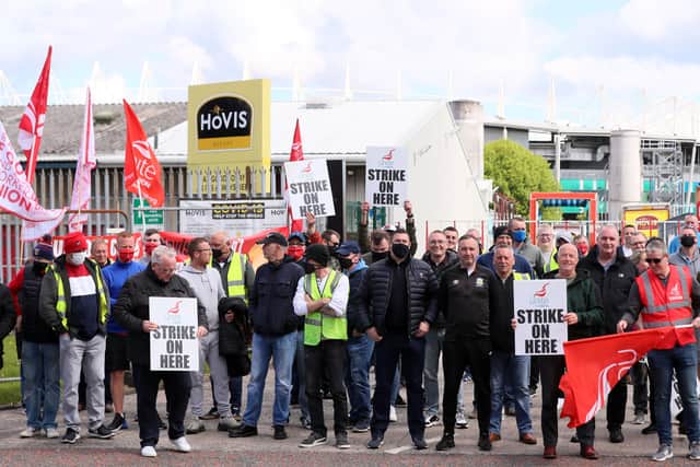 Hovis workers hold all-out strike action at the company's factory on Apollo Road in south Belfast.  Picture by Jonathan Porter/PressEye