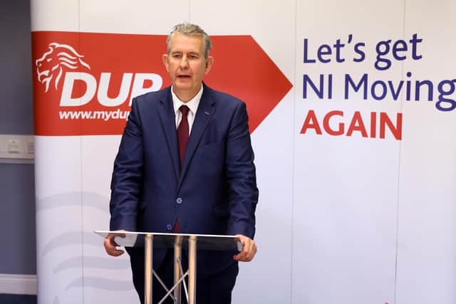 Edwin Poots speaks just after he was elected DUP leader on Friday May 14 2021. "His failure to even reference Sir Jeffrey in his victory speech – apart from being poor form - was a missed opportunity to reach out to that half of the electoral college who didn’t vote for him," writes Peter Robinson