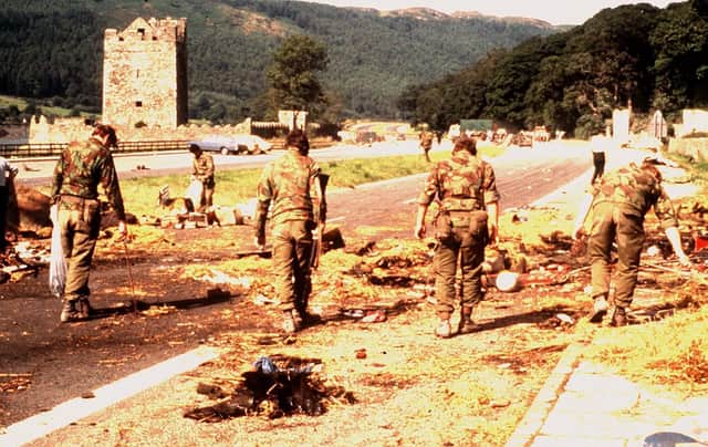 Scene of the IRA's bomb attack outside Warrenpoint which killed 18 members of the Parachute Regiment
in 1979. Photo: Pacemaker.