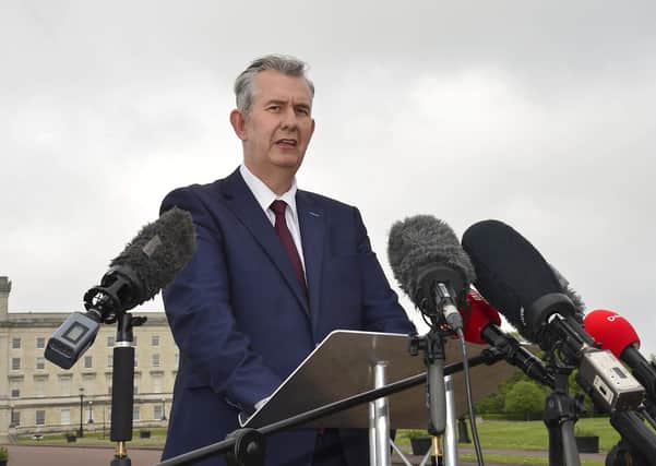 Edwin Poots, pictured at Stormont just after he had been elected DUP leader, is prone to grammatical solecisms. Picture Pacemaker
