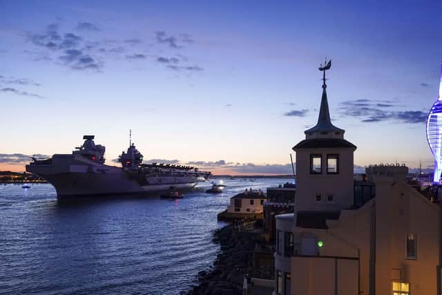 HMS Queen Elizabeth departs HM Naval Base, Portsmouth, for her maiden deployment to lead the UK Carrier Strike Group on a 28-week operational deployment travelling over 26,000 nautical miles from the Mediterranean to the Philippine Sea. Picture date: Saturday May 22, 2021.
