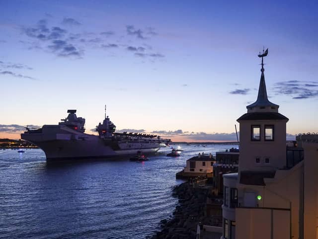 HMS Queen Elizabeth departs HM Naval Base, Portsmouth, for her maiden deployment to lead the UK Carrier Strike Group on a 28-week operational deployment travelling over 26,000 nautical miles from the Mediterranean to the Philippine Sea. Picture date: Saturday May 22, 2021.