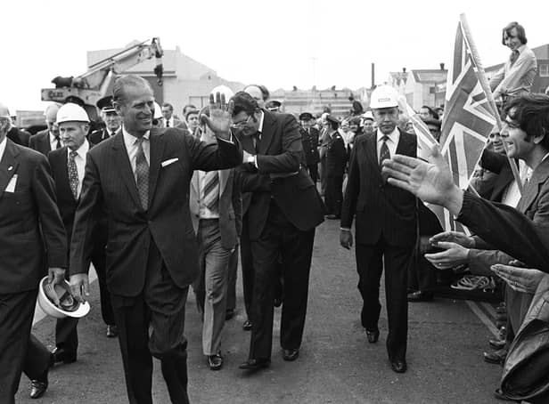 Duke of Edinburgh visiting Harland and Wolff during the Jubilee visit in July 1977. Picture: Pacemaker