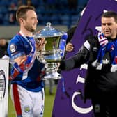 Linfield captain Jamie Mulgrew (left) and manager David Healy with the Irish Cup. Pic by PressEye Ltd.