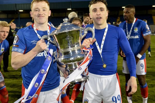 Linfield’s final goalscorers Shayne Lavery (left) and Joel Cooper. Pic by PressEye Ltd.