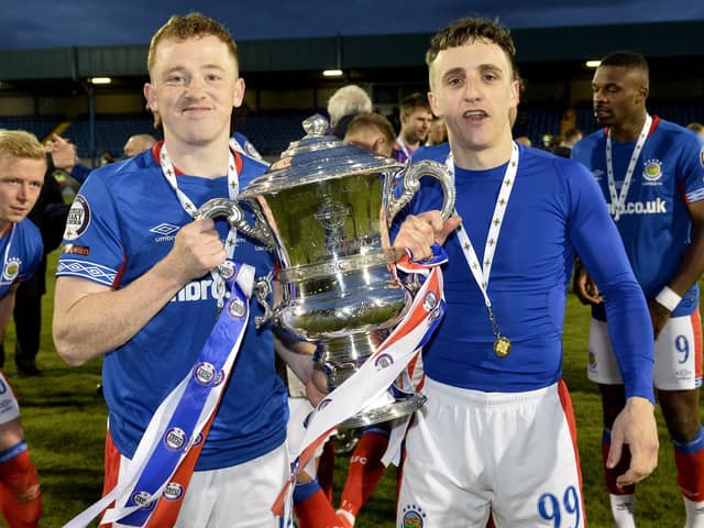 Linfield’s final goalscorers Shayne Lavery (left) and Joel Cooper. Pic by PressEye Ltd.