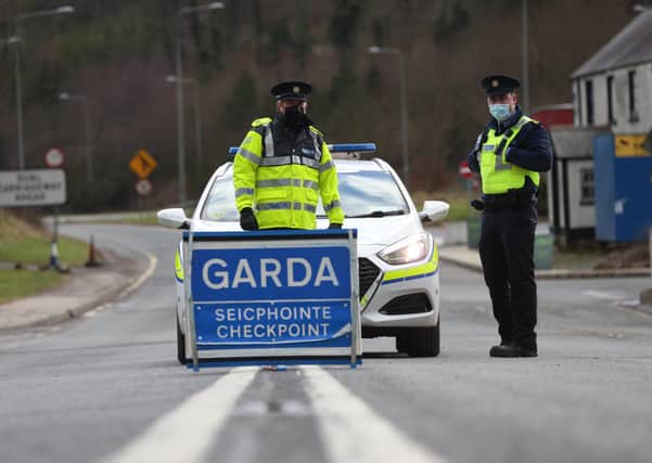 A Garda checkpoint to stop cars crossing the border in February