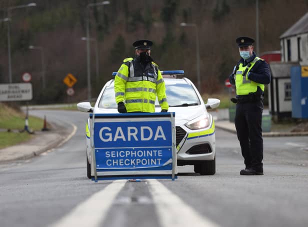 A Garda checkpoint to stop cars crossing the border in February