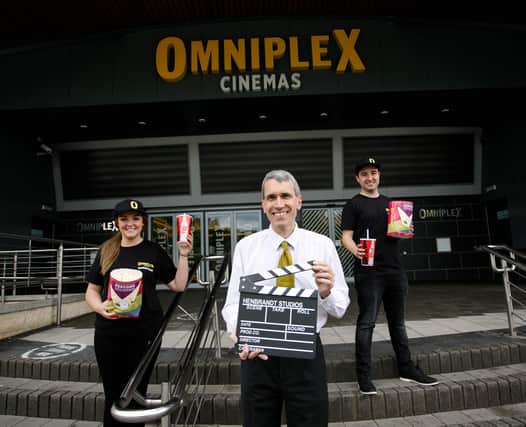 Supervisor of Omniplex Cinema Lisburn, Sophie Easton, Manager Chris Gaston and Supervisor Nathan Bracken
