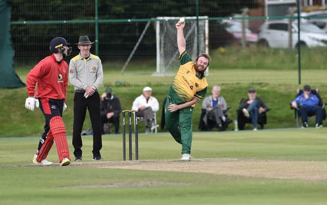 North Down's Paul Stirling bowls last season's Robinson Services Cup final against Waringstown.
Pic Colm Lenaghan/Pacemaker