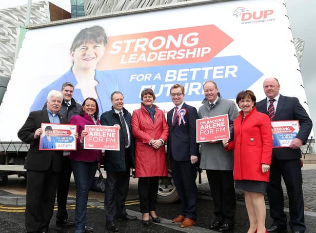 Sammy Douglas, far left, pictured with Arlene Foster during the 2016 Assembly election campaign