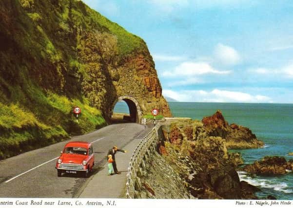 An old postcard showing the Red Arch, Antrim Coast Road. Picture: Ballymena Times archive