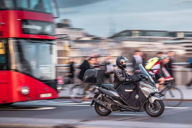 Motorbikes and cyclists are permitted to use bus lanes. Photo courtesy of Federation of European Motorcycle Associations