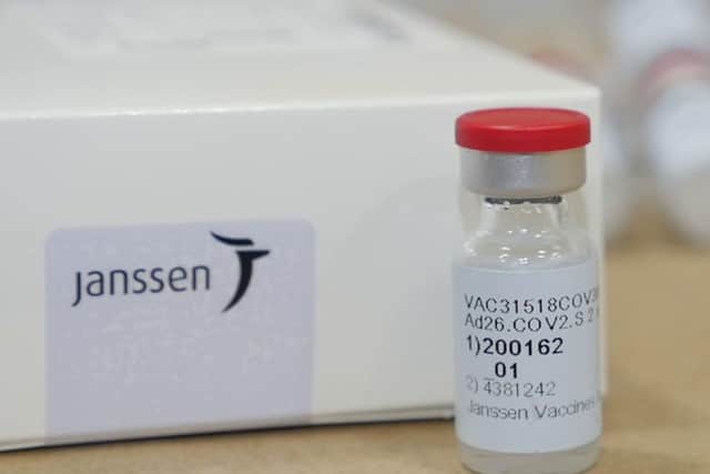 A vial of the Janssen Covid-19 vaccine.