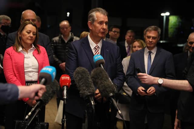 Edwin Poots speaks to the media, after leaving the Crowne Plaza Hotel, Belfast on the evening he was ratified as the new DUP leader