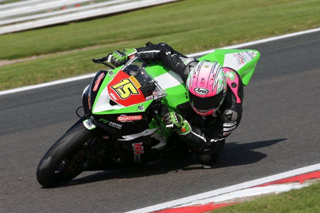 Eugene McManus on the Affinity Sports Kawasaki in the Pirelli National Superstock 600 Championship. Picture: David Yeomans.