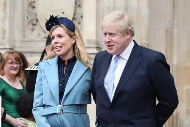 Prime Minister Boris Johnson and partner Carrie Symonds leaving after the Commonwealth Service at Westminster Abbey, London on Commonwealth Day