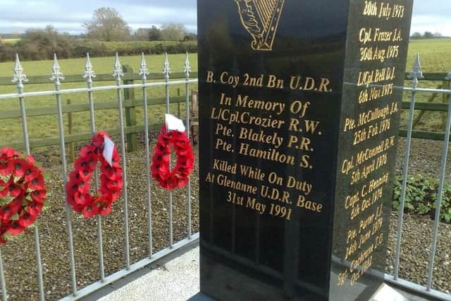 A memorial in Co Armagh to those killed in the 1991 Glenanne barracks bombing by the IRA. Image courtesy of Ancre Somme Association