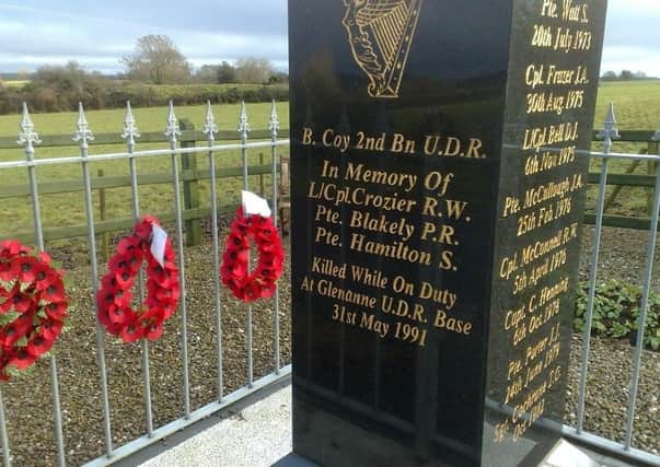A memorial in Co Armagh to those killed in the 1991 Glenanne barracks bombing by the IRA. Image courtesy of Ancre Somme Association