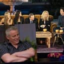 The cast of Friends pictured during the reunion special; inset: the image of Matt LeBlanc used by thousands online.