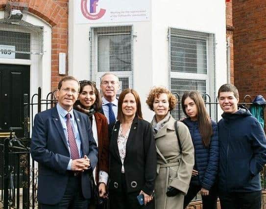 Newly elected Israeli president Isaac Herzog with his family visiting the house on Cliftonpark Avenue, Belfast where his father was born in 1918.