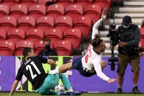 Austria’s Stefan Lainer fouls England’s Jack Grealish during the International Friendly match at The Riverside Stadium, Middlesbrough. P