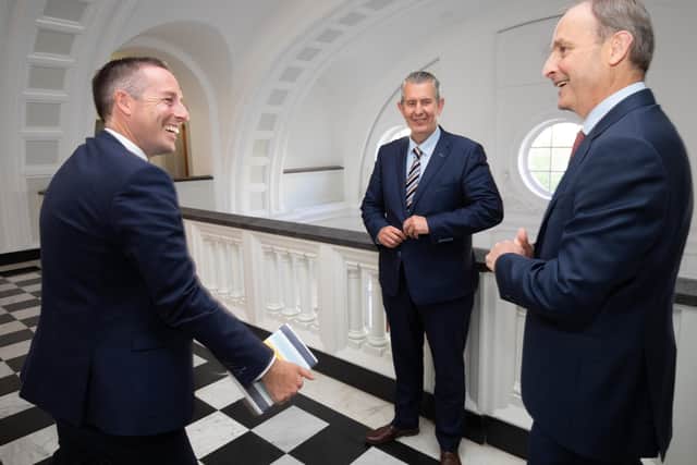 Edwin Poots and Paul Givan appeared relaxed with the Taoiseach, despite claiming north-south relations were sour