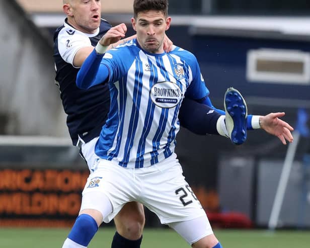 Kyle Lafferty in action for Kilmarnock during the Scottish Premiership Play-Off Final which they lost to Dundee