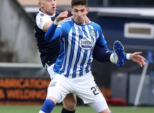 Kyle Lafferty in action for Kilmarnock during the Scottish Premiership Play-Off Final which they lost to Dundee