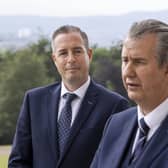 Edwin Poots pictured with his new First Minister, Paul Givan, at Stormont