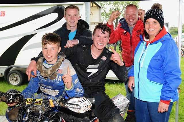 L/R Ross Dillon, Gary Dillon, Dean Dillon, Nigel Dillon and Leigh-Ann Dillon  pictured after Dean won his first premier quad race at Seaforde