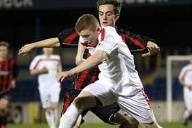 Shayne Lavery helping Portadown Thirds to trophy glory in 2014.