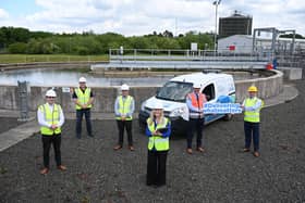 Stephen Flynn RPS, Sean McAuley, Ciaran Nicell,  NI Water, Professor Adele Marshall Advanced Analytics, Neil McKenzie Lagan MEICA and Martin McCartan from Analytics Engines get to work on innovation and efficiencies in the water and wastewater treatment process