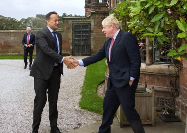 Leo Varadkar and Boris Johnson in Cheshire in 2019, where they agreed the Northern Ireland Protocol. Either the UK did not know what it agreed or it did understand, but agreed it under great political pressure