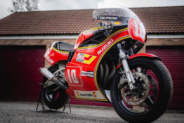 The famous Heron Suzuki XR69 on which Mick Grant won the Superbike race at the North West 200 in 1982.