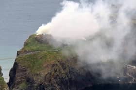 A gorse fire on the famous Carrick-a-rede island. 
Picture by John Mac Kenzie/ McAuley Multimedia