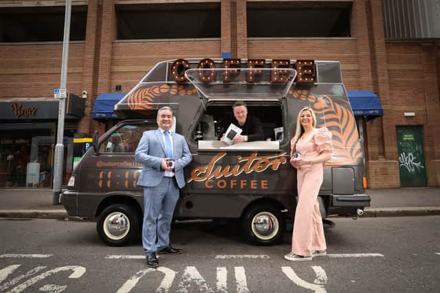 Graham Duff, Small Business Adviser at Danske Bank with Nichola and Chris Suitor of Suitor Coffee