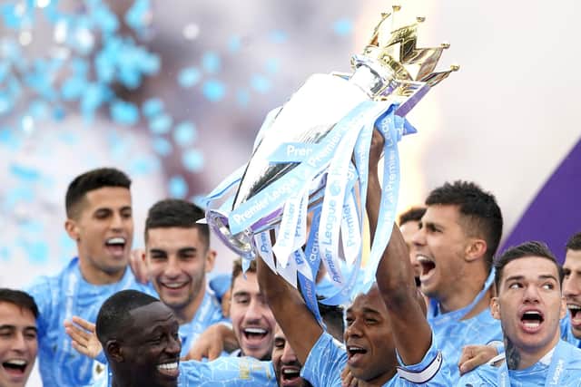 File photo dated 23-05-2021 of Manchester City's Fernandinho (centre) lifts the Premier League trophy with team-mates after the final whistle in the Premier League match at the Etihad Stadium, Manchester. Issue date: Wednesday June 16, 2021.