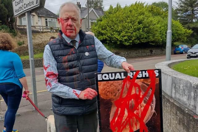 Police said they are treating the paint attack on an pro-life demonstrator in Coleraine as a hate crime.