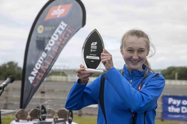 CAFRE student Molly Bradley, Armagh accepts her ‘Overall Outstanding Achiever’ award at ABP’s Angus Youth Challenge’ Award Ceremony at Balmoral Park