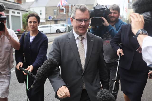 DUP MP Jeffrey Donaldson arrives at the DUP headquarters in Belfast for a meeting of the party officers on Thursday. Brian Lawless/PA Wire