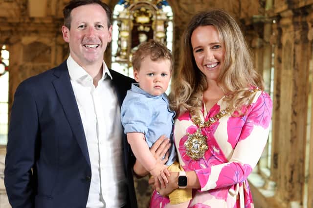 Kate with her husband Fergal and son Cian, 18 months, at her inauguration