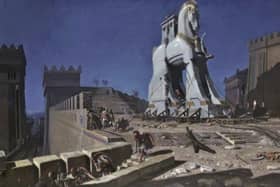 Henri-Paul Motte’s 1874 painting The Trojan Horse; the phrase was infamously used by Gerry Adams in 2014