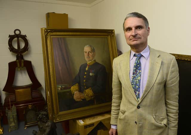 Johnny Andrews with a portrait of his great grandfather and Northern Ireland's second prime minister J M Andrews.Picture by Arthur Allison/Pacemaker.