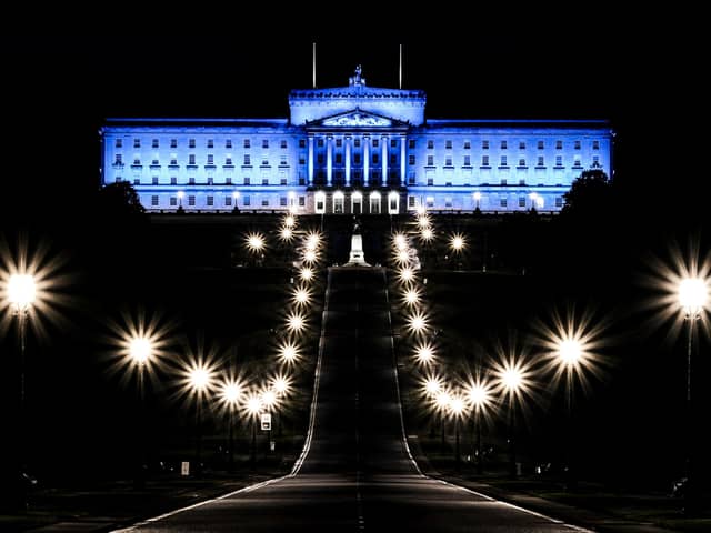 Stormont was illuminated to mark the centenary of the first meeting of the Northern Ireland Parliament. Photo by Bob McEvoy https://bobmcevoy.co.uk