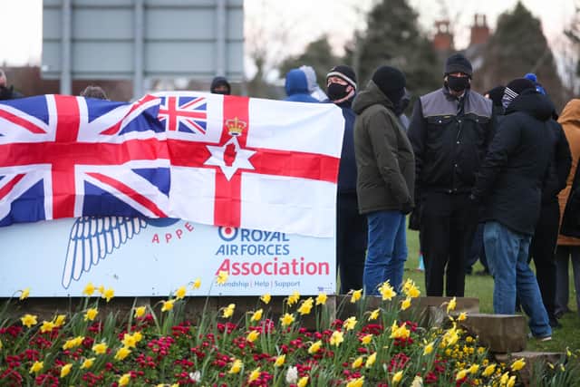 Loyalists protest about the NI Protocol in Larne earlier this year