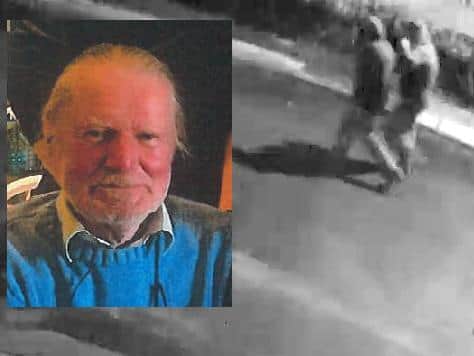 Mike Kerr; inset, the two individuals the PSNI believe could help with the investigation. (Images courtesy of the PSNI)